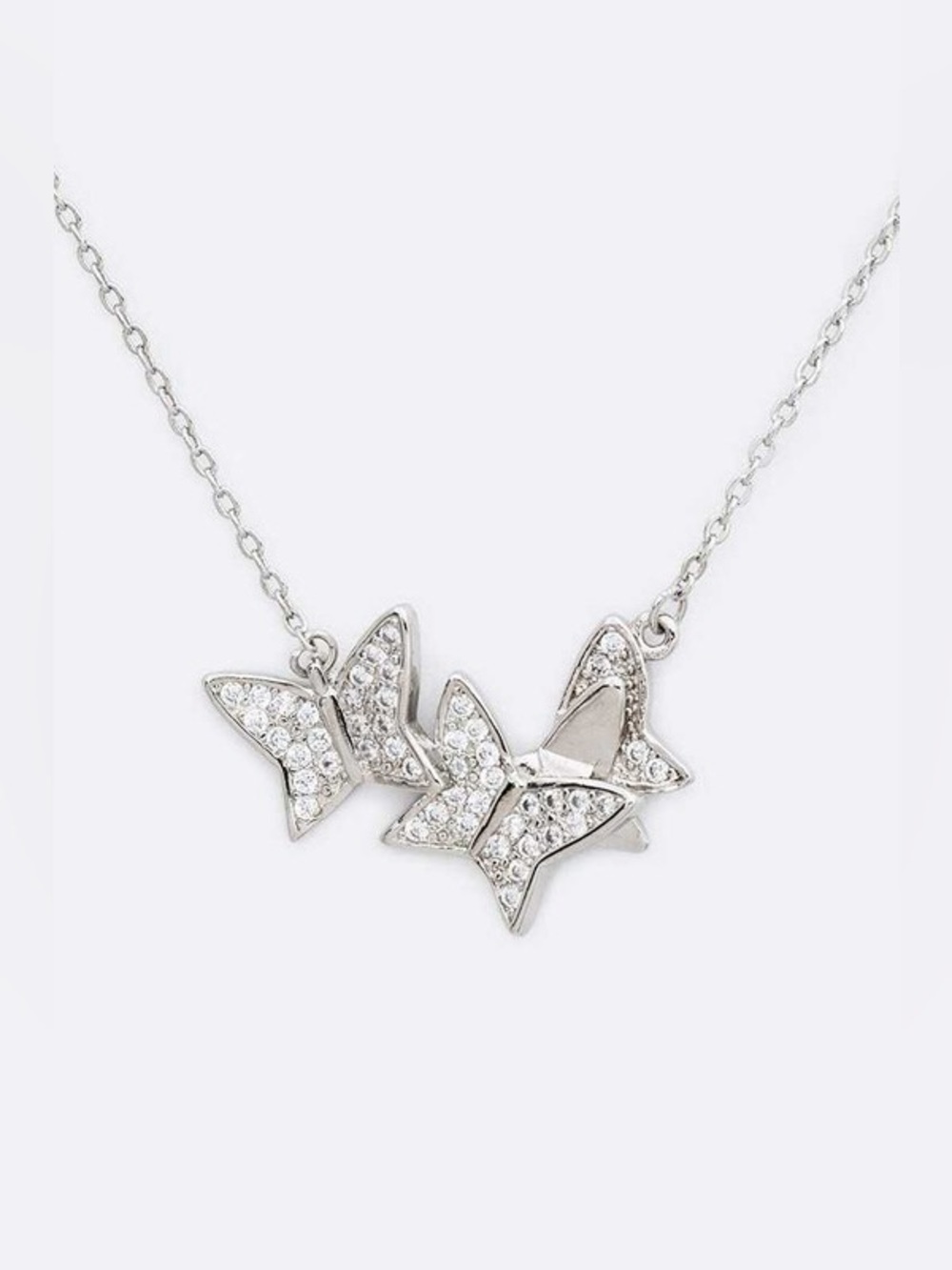 Cubic Zirconia Butterfly Necklace Silver Dainty Pendant CZ Butterfly Jewelry